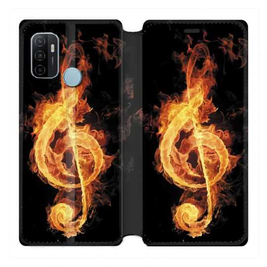 Housse Cuir Portefeuille Pour Oppo A53 / A53S Musique Clé Sol Feu N