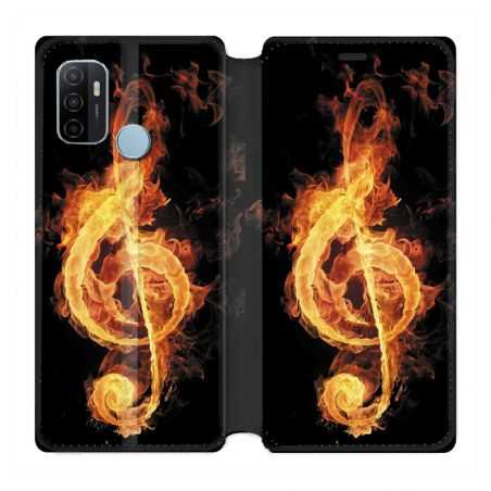 Housse Cuir Portefeuille Pour Oppo A53 / A53S Musique Clé Sol Feu N