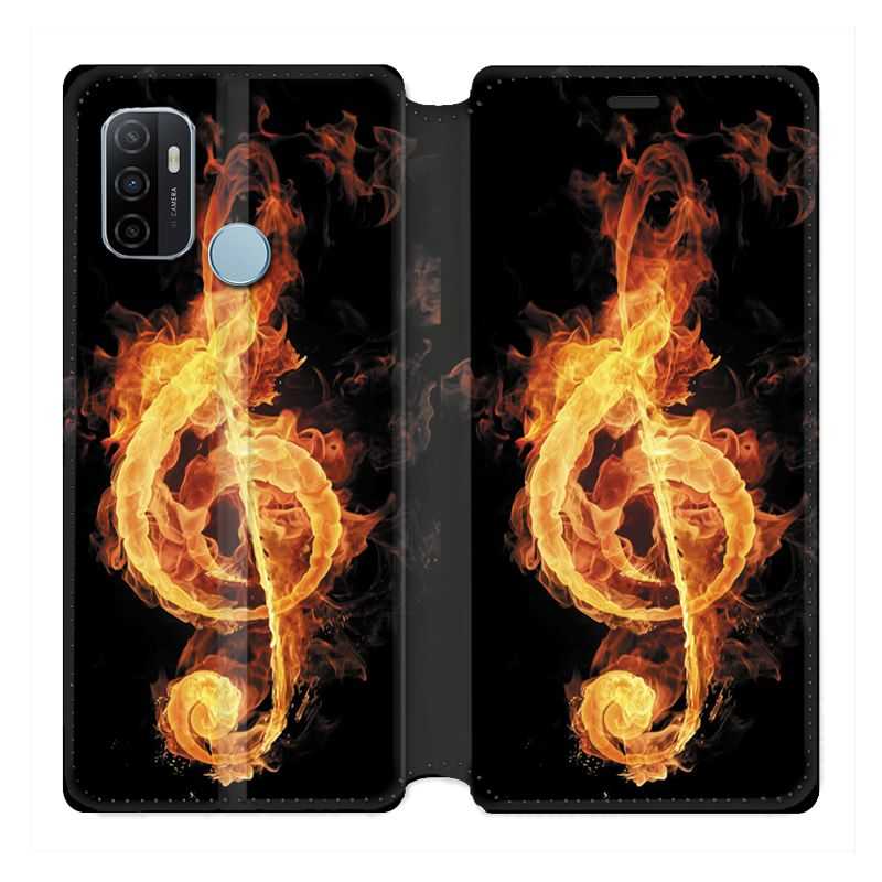 Housse Cuir Portefeuille Pour Oppo A53 / A53S Musique Clé Sol Feu N