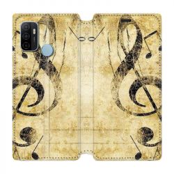 Housse Cuir Portefeuille Pour Oppo A53 / A53S Musique Clé Sol Vintage