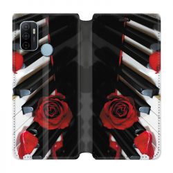 Housse Cuir Portefeuille Pour Oppo A53 / A53S Musique Rose Piano