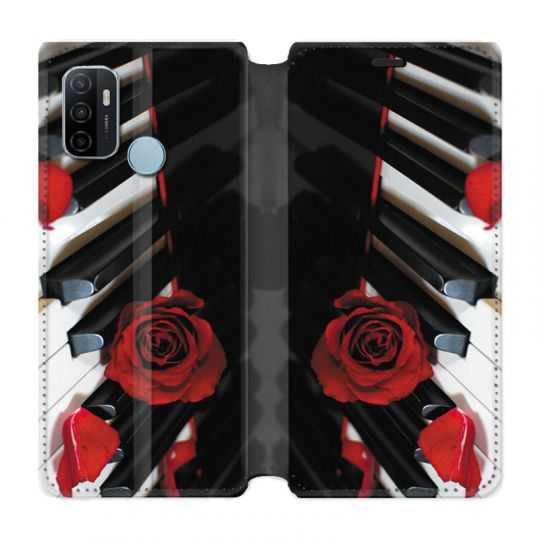 Housse Cuir Portefeuille Pour Oppo A53 / A53S Musique Rose Piano