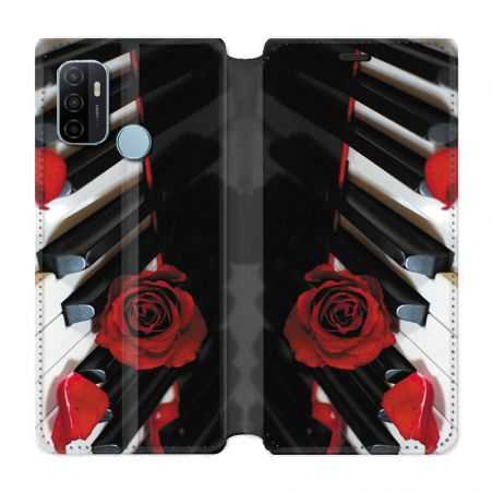 Housse Cuir Portefeuille Pour Oppo A53 / A53S Musique Rose Piano