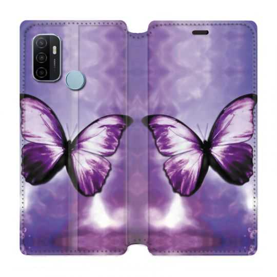 Housse Cuir Portefeuille Pour Oppo A53 / A53S Papillon Violet et Blanc