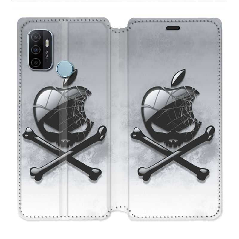 Housse Cuir Portefeuille Pour Oppo A53 / A53S Pomme Tete Mort