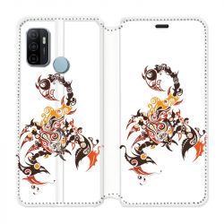 Housse Cuir Portefeuille Pour Oppo A53 / A53S Scorpion Blanc