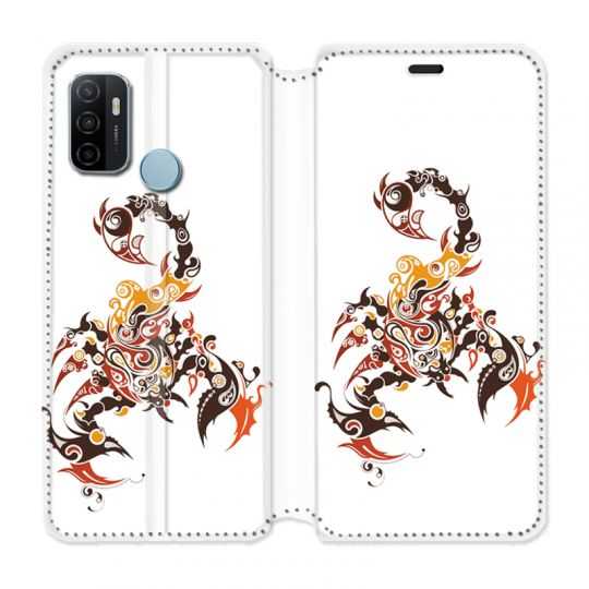 Housse Cuir Portefeuille Pour Oppo A53 / A53S Scorpion Blanc