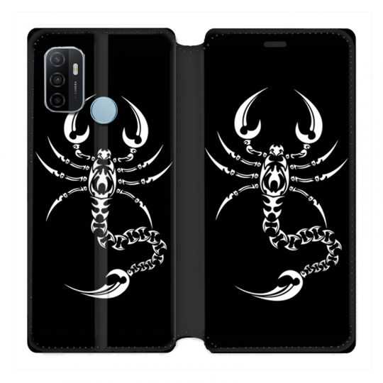 Housse Cuir Portefeuille Pour Oppo A53 / A53S Scorpion Noir