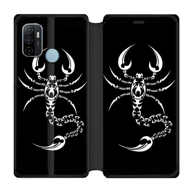 Housse Cuir Portefeuille Pour Oppo A53 / A53S Scorpion Noir