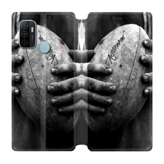 Housse Cuir Portefeuille Pour Oppo A53 / A53S Rugby Ballon Vintage
