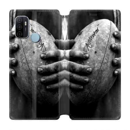 Housse Cuir Portefeuille Pour Oppo A53 / A53S Rugby Ballon Vintage