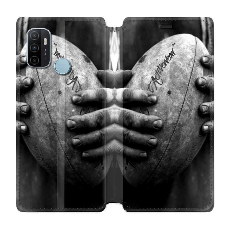Housse Cuir Portefeuille Pour Oppo A53 / A53S Rugby Ballon Vintage