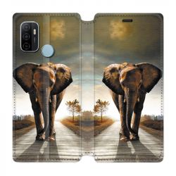 Housse Cuir Portefeuille Pour Oppo A53 / A53S Savane Elephant Route