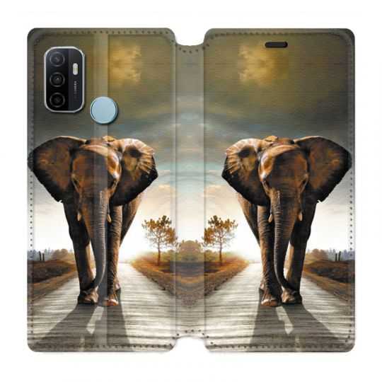 Housse Cuir Portefeuille Pour Oppo A53 / A53S Savane Elephant Route