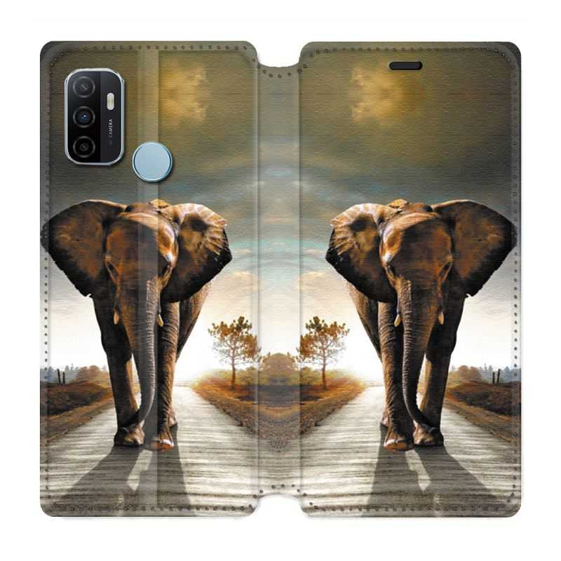 Housse Cuir Portefeuille Pour Oppo A53 / A53S Savane Elephant Route