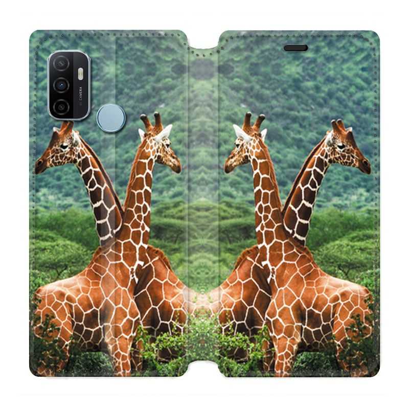 Housse Cuir Portefeuille Pour Oppo A53 / A53S Savane Girafe Duo