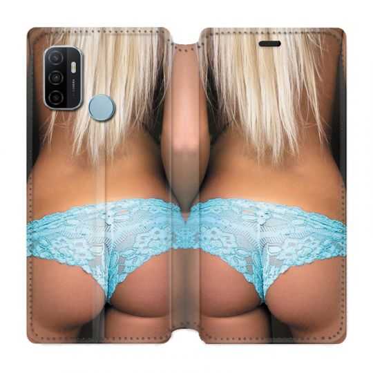 Housse Cuir Portefeuille Pour Oppo A53 / A53S Sexy Tanga Bleu