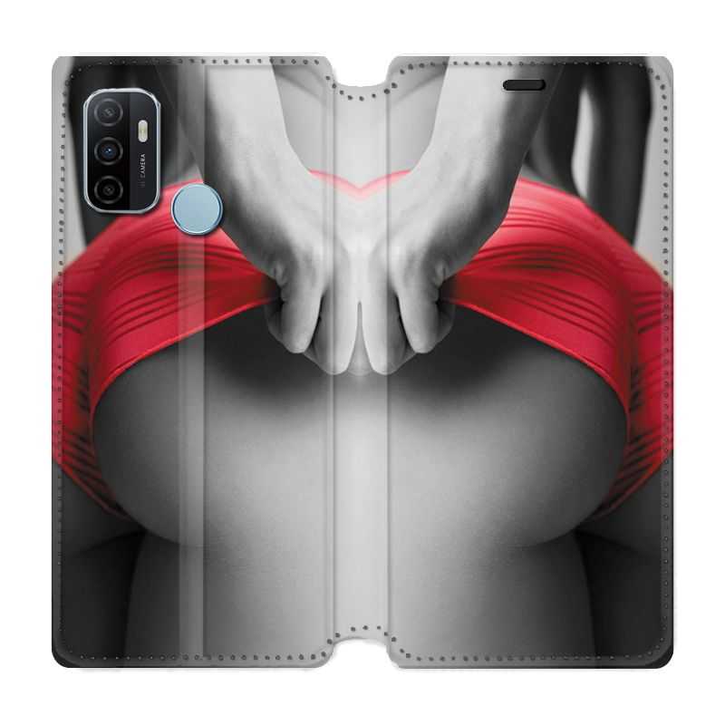 Housse Cuir Portefeuille Pour Oppo A53 / A53S Sexy Tanga Rouge