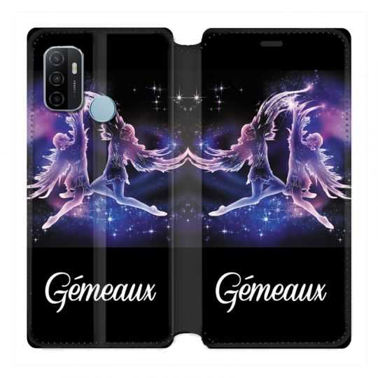 Housse Cuir Portefeuille Pour Oppo A53 / A53S Signe Zodiaque 2 Gémeaux