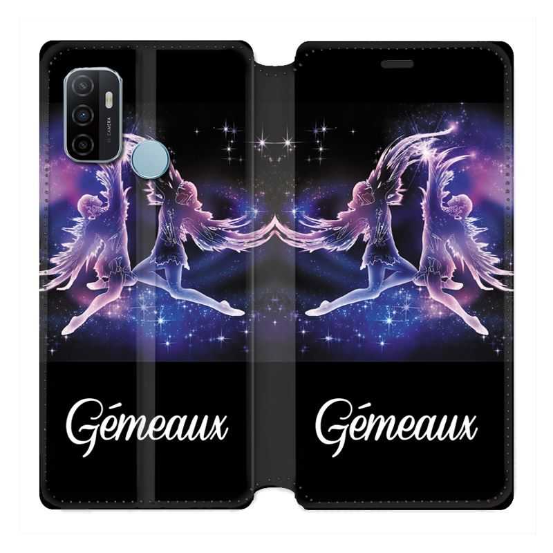 Housse Cuir Portefeuille Pour Oppo A53 / A53S Signe Zodiaque 2 Gémeaux