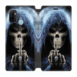 Housse Cuir Portefeuille Pour Oppo A53 / A53S Tete de Mort Doigt