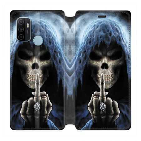 Housse Cuir Portefeuille Pour Oppo A53 / A53S Tete de Mort Doigt