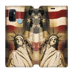 Housse Cuir Portefeuille Pour Oppo A53 / A53S Amerique USA Statue liberté