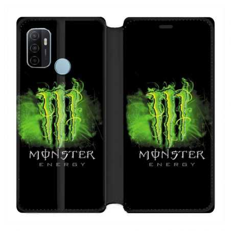 Housse Cuir Portefeuille Pour Oppo A53 / A53S Monster Energy Vert