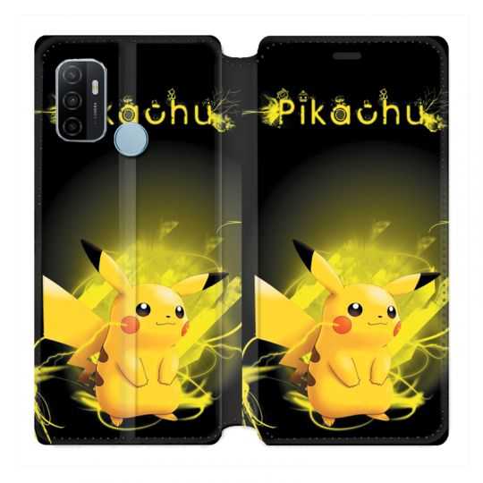 Housse Cuir Portefeuille Pour Oppo A53 / A53S Pokemon Pikachu Eclair
