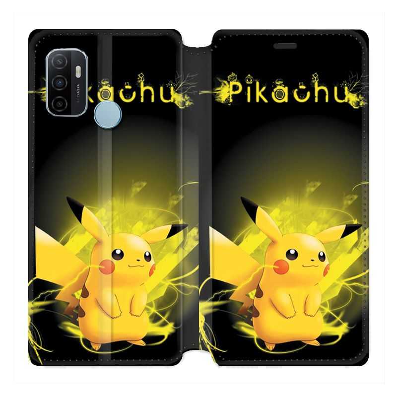 Housse Cuir Portefeuille Pour Oppo A53 / A53S Pokemon Pikachu Eclair