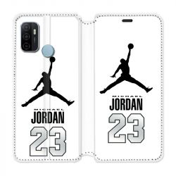 Housse Cuir Portefeuille Pour Oppo A53 / A53S Jordan 23 Blanc