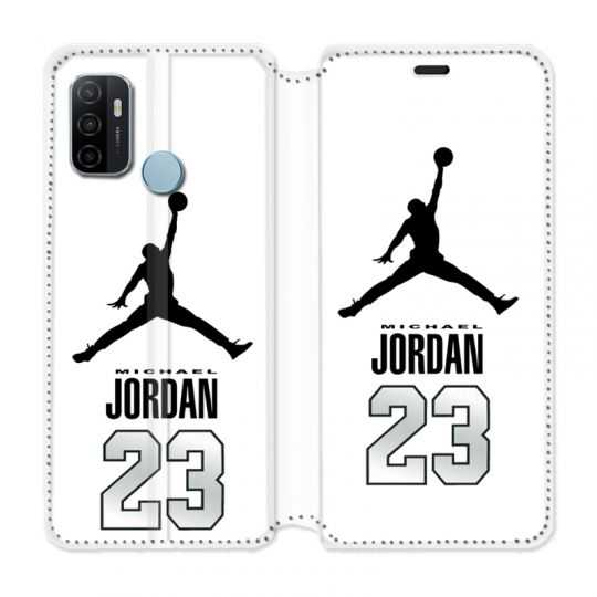 Housse Cuir Portefeuille Pour Oppo A53 / A53S Jordan 23 Blanc
