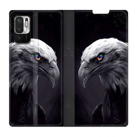 Housse Cuir Portefeuille Pour Xiaomi Redmi Note 10 5G Aigle Royal Noir