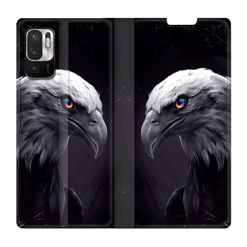 Housse Cuir Portefeuille Pour Xiaomi Redmi Note 10 5G Aigle Royal Noir