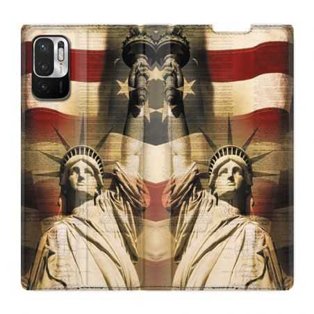 Housse Cuir Portefeuille Pour Xiaomi Redmi Note 10 5G Amerique USA Statue liberté