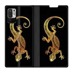 Housse Cuir Portefeuille Pour Xiaomi Redmi Note 10 5G Animaux Maori Lezard Noir