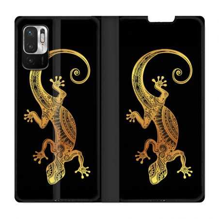 Housse Cuir Portefeuille Pour Xiaomi Redmi Note 10 5G Animaux Maori Lezard Noir