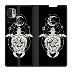 Housse Cuir Portefeuille Pour Xiaomi Redmi Note 10 5G Animaux Maori Tortue Noir