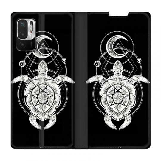 Housse Cuir Portefeuille Pour Xiaomi Redmi Note 10 5G Animaux Maori Tortue Noir