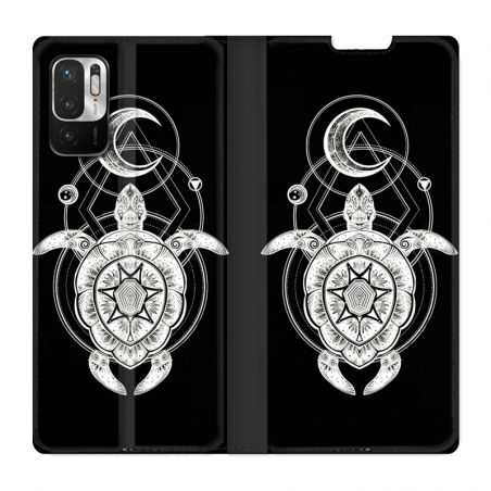 Housse Cuir Portefeuille Pour Xiaomi Redmi Note 10 5G Animaux Maori Tortue Noir