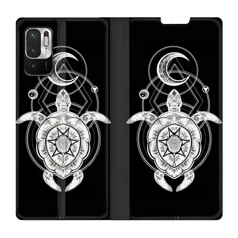 Housse Cuir Portefeuille Pour Xiaomi Redmi Note 10 5G Animaux Maori Tortue Noir