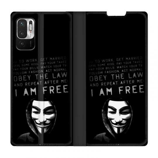 Housse Cuir Portefeuille Pour Xiaomi Redmi Note 10 5G Anonymous I am free
