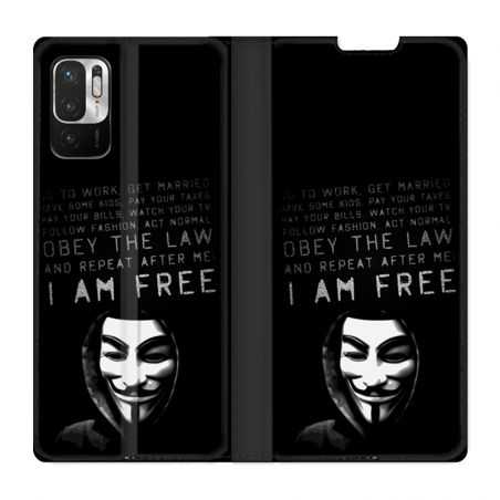 Housse Cuir Portefeuille Pour Xiaomi Redmi Note 10 5G Anonymous I am free
