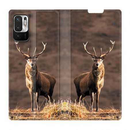 Housse Cuir Portefeuille Pour Xiaomi Redmi Note 10 5G Chasse Chevreuil Blanc
