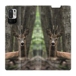 Housse Cuir Portefeuille Pour Xiaomi Redmi Note 10 5G Chasse Chevreuil Bois