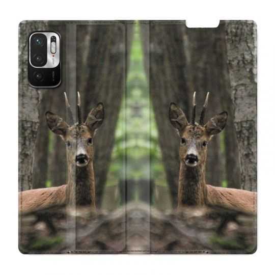 Housse Cuir Portefeuille Pour Xiaomi Redmi Note 10 5G Chasse Chevreuil Bois