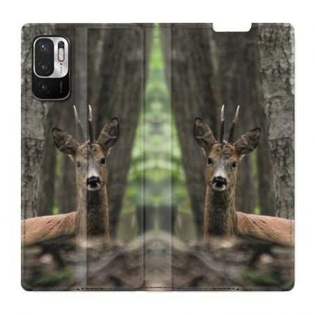 Housse Cuir Portefeuille Pour Xiaomi Redmi Note 10 5G Chasse Chevreuil Bois