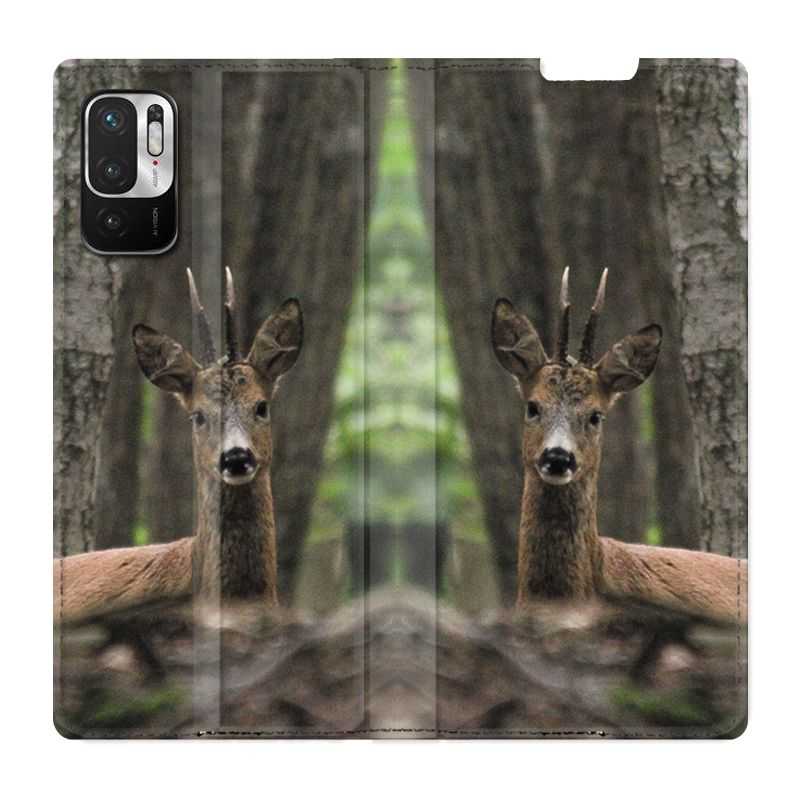 Housse Cuir Portefeuille Pour Xiaomi Redmi Note 10 5G Chasse Chevreuil Bois