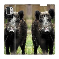 Housse Cuir Portefeuille Pour Xiaomi Redmi Note 10 5G Chasse Sanglier bois