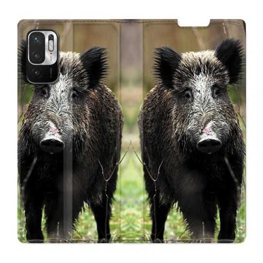 Housse Cuir Portefeuille Pour Xiaomi Redmi Note 10 5G Chasse Sanglier bois